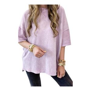 NEW Lavender Washed Oversized Boxy Tee | Drop Shoulder Tunic Top